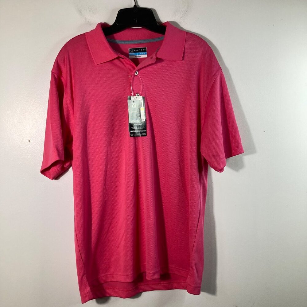 Mens PGA Tour Airflux Golf Polo Shirt Pink Flambe M NWT Polyester